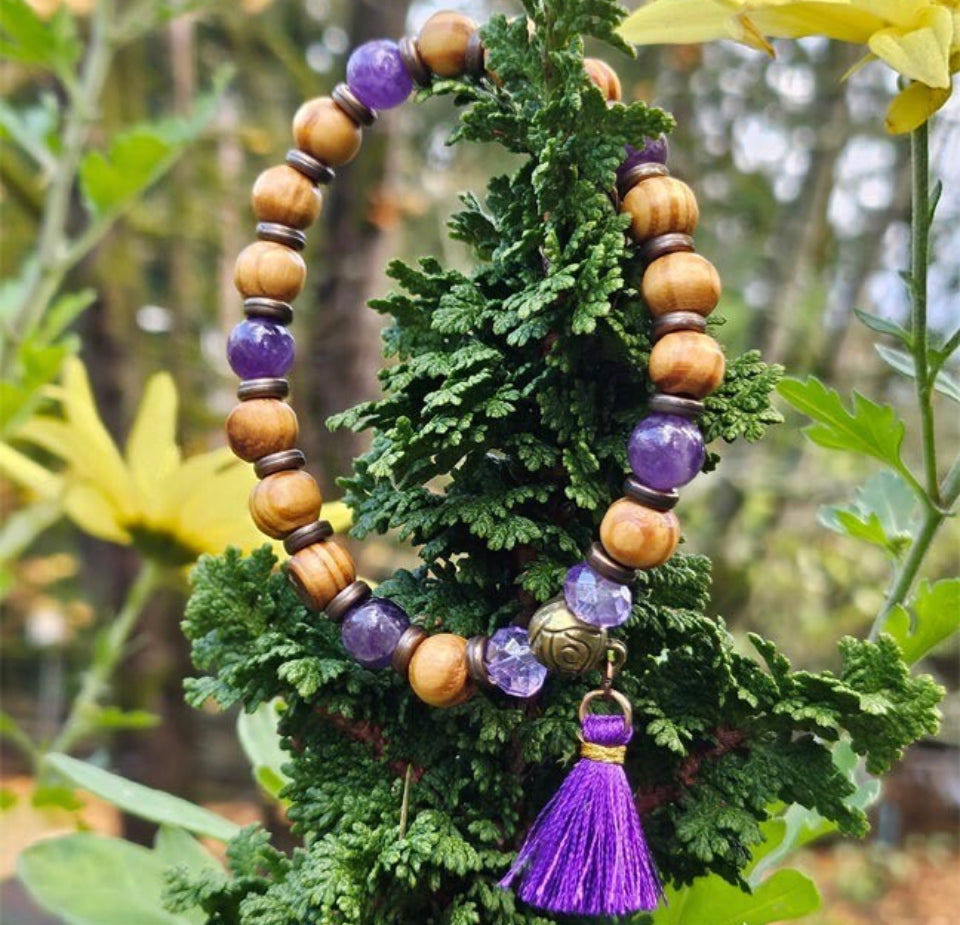 Amethyst and Olive Wood Malas Bracelet