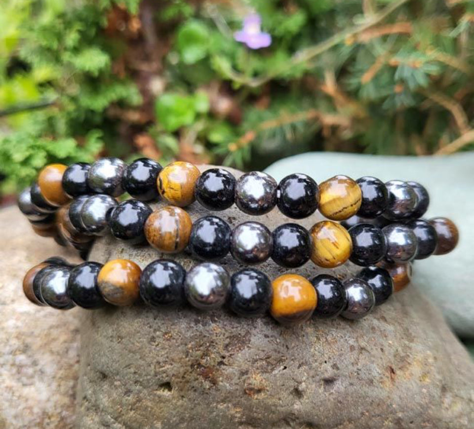 Tigers Eye, Obsidian and Hematite Bracelets