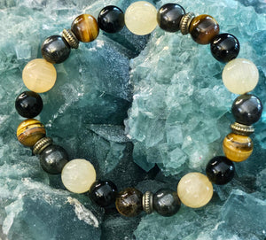 Honey Calcite, Hematite, Obsidian and Tigers Eye Bracelet