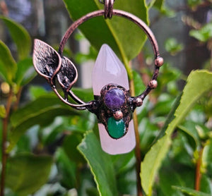 Rose Quartz and Gemstones Garden Pendant