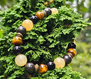 Honey Calcite, Hematite, Obsidian and Tigers Eye Bracelet