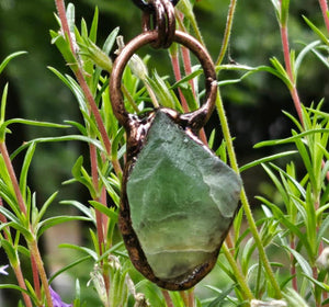 Raw Green Fluorite Copper Pendant