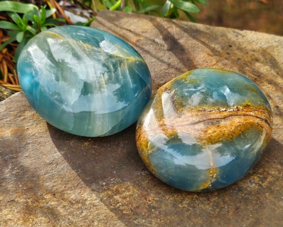 Lemurian Blue Calcite Palm Stones