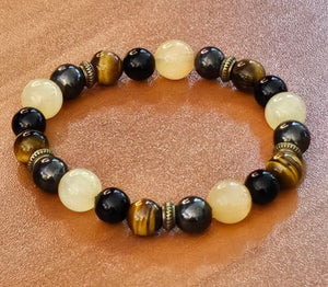 Honey Calcite, Hematite, Obsidian and Tigers Eye Bracelet