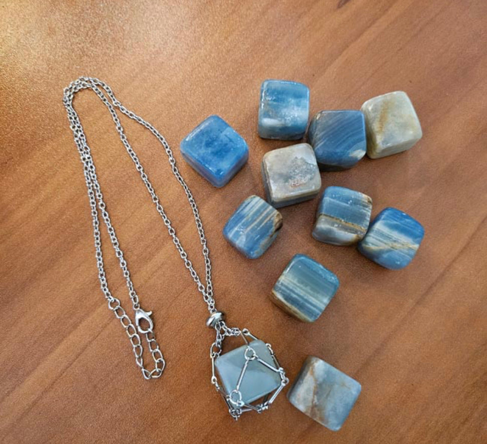 Lemurian Blue Calcite Caged Pendant