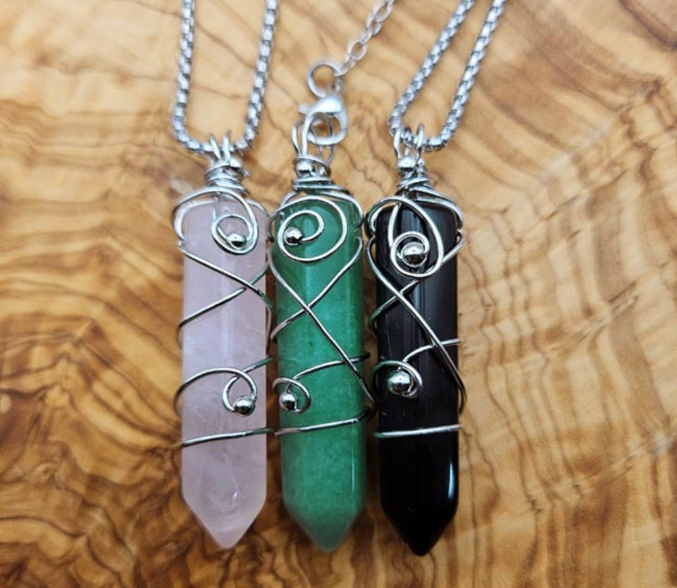 Wire Wrapped Gemstone Pendulum Pendants