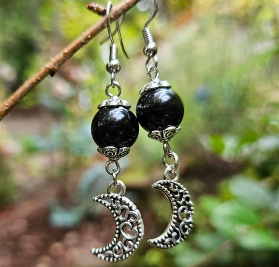 Obsidian Moon Earrings