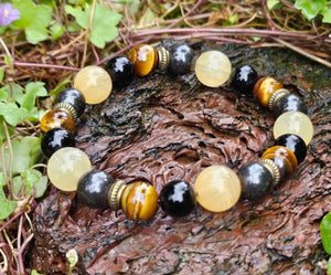 Honey Calcite, Hematite, Obsidian and Tigers Eye Bracelet