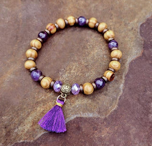 Amethyst and Olive Wood Malas Bracelet